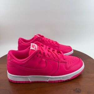 Nike Dunk Low Women Hyper Pink White Leather Retro Sneakers DZ5196-600 Size 7